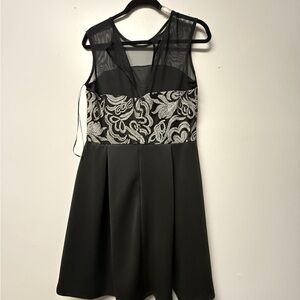 Covington Black Dress with Silver Lace Detail